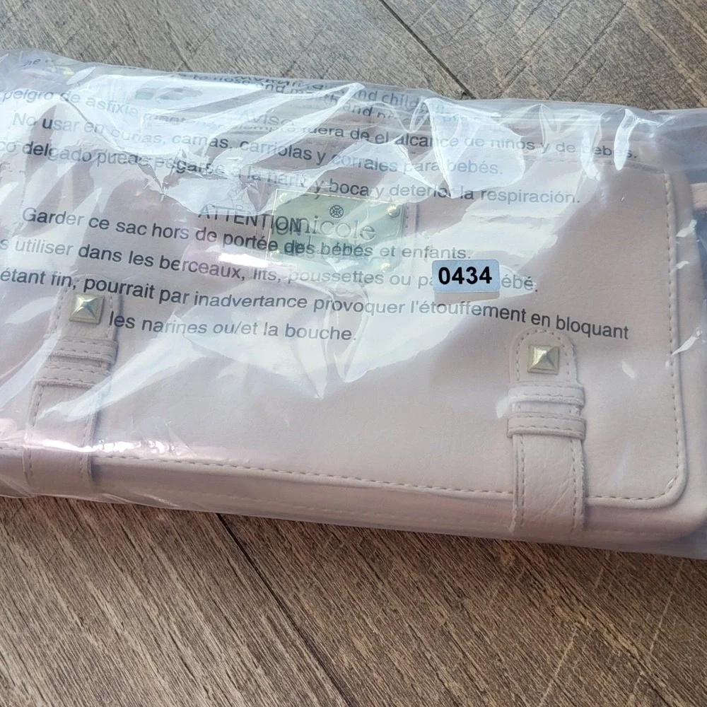Nicole by Nicole Miller Blush Pink Wristlet Clutch Bag Gold Hardware Studded